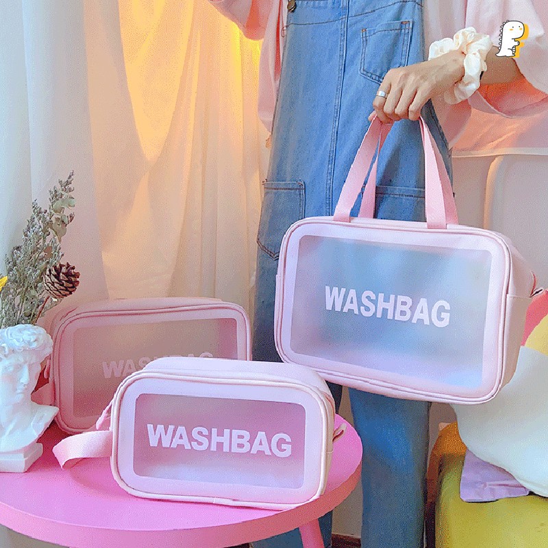 Túi đựng mỹ phẩm đồ trang điểm đi du lịch cá nhân washbag trong suốt có khóa kéo, chống thấm nước tiện dụng - DTM Store