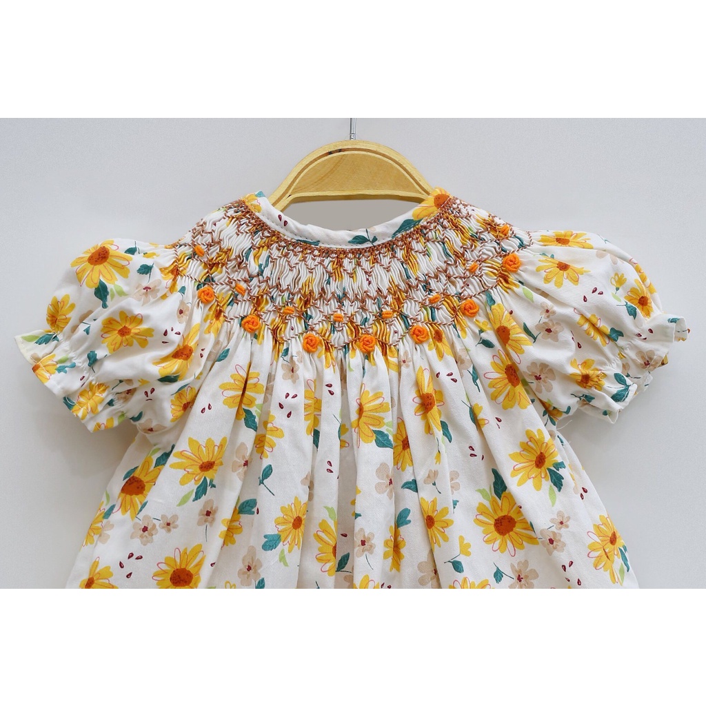 Váy Đầm Cho Bé Gái, Đầm Smock Thêu Tay Kiểu Cổ Điển Phong Cách Bánh Bèo Dễ Thương Size 1 Tuổi -10 Tuổi