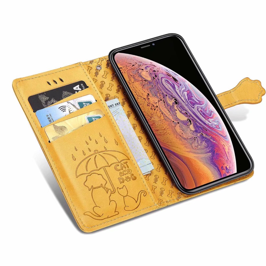 Vỏ Bao Da pu Điện Thoại Nắp Lật Kiêm Ví Hình Mèo / Cún 3d Cho samsung a54 a53 a23 a14 note 10 lite plus 9 s8 + Ốp