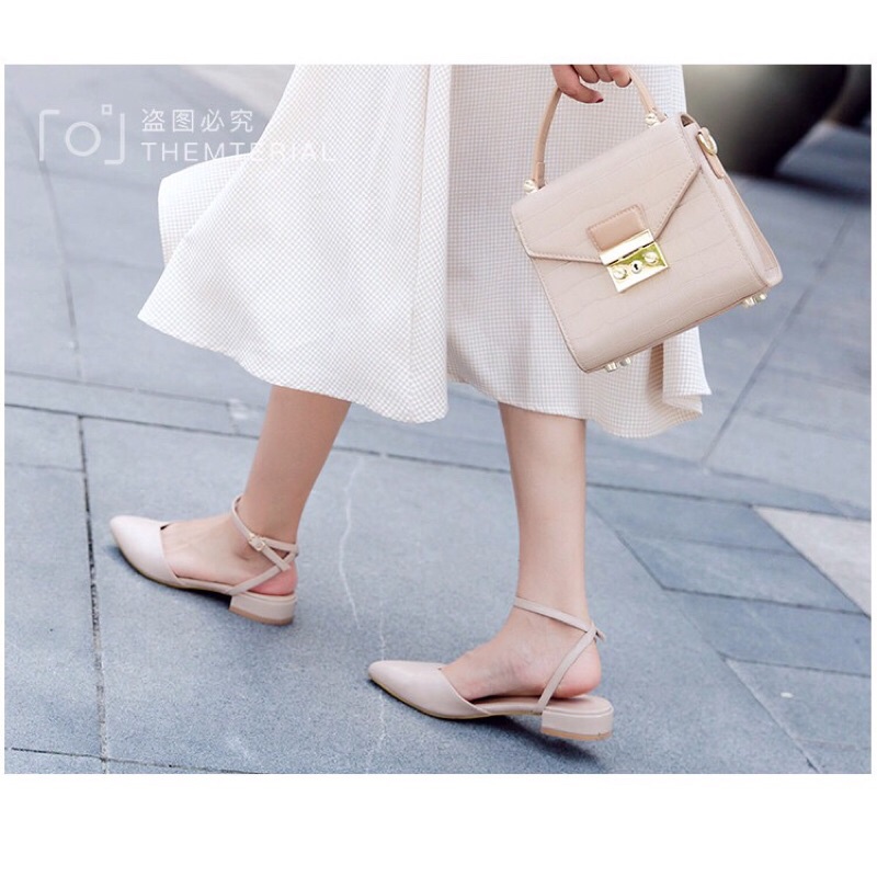 Giày búp bê nữ gót thấp kiểu dáng mũi tim đơn giản có dây sandal - SB43 - Oula Store