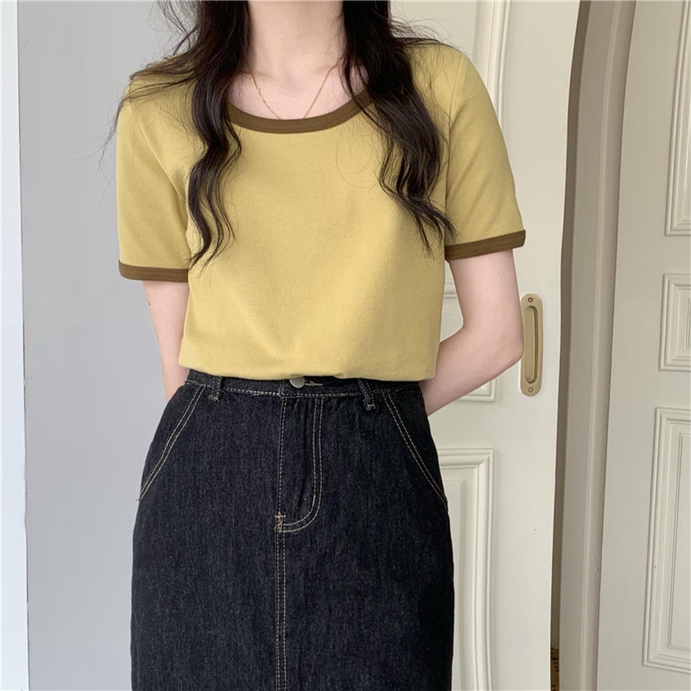 Áo Thun Ngắn Tay Cổ Tròn Màu Sắc Tương Phản Thời Trang Mới 50076