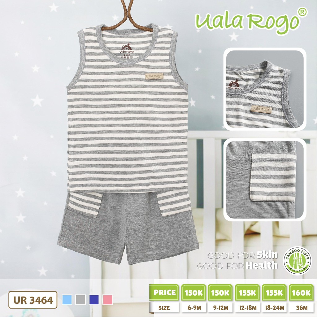 Bộ ba lỗ UalaRogo Bamboo kẻ 3464
