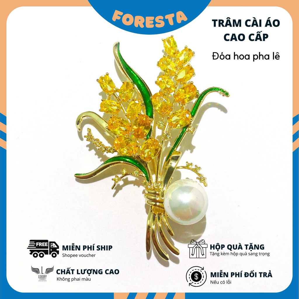 Trâm cài áo bông hoa vàng cao cấp FORESTA, sang trọng, lịch lãm