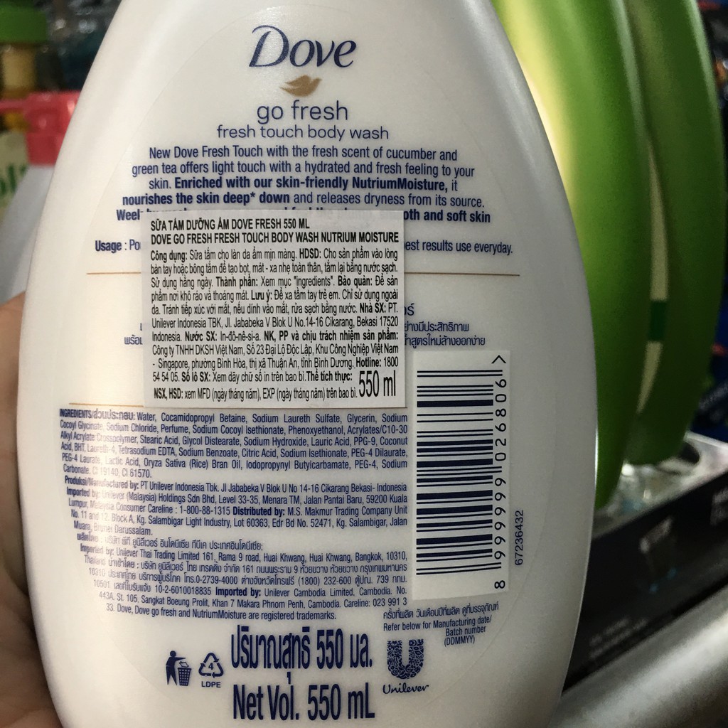 Sữa Tắm Dưỡng Ẩm Dove Go Fresh Hương Dưa Leo và Trà Xanh 550ml