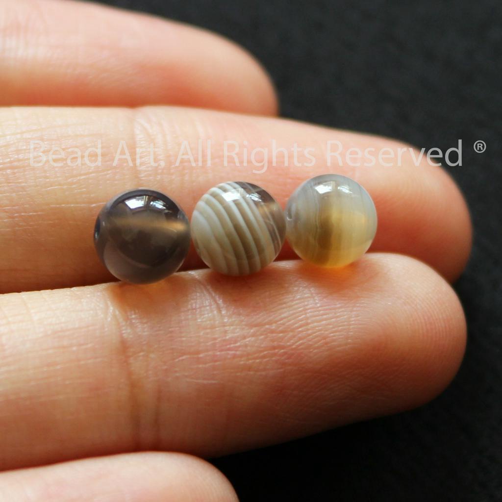 6MM Đá Agate Xám Nâu, Phối Vòng Tay Phong Thuỷ, Chuỗi Hạt, Trang Sức S50 - Bead Art