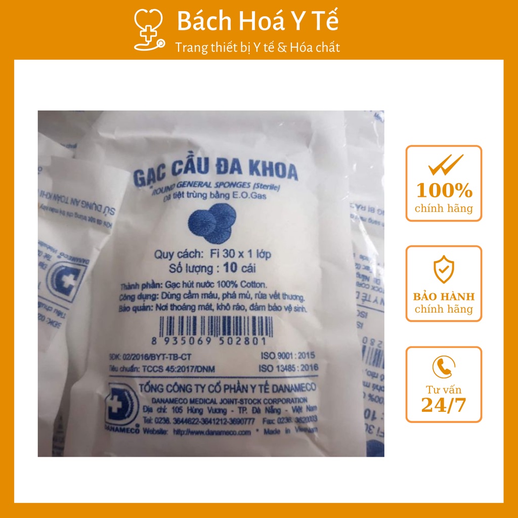 Gạc cầu đa khoa Bịch 50 gói, Fi 30*1 lớp,1 gói 10 miếng.