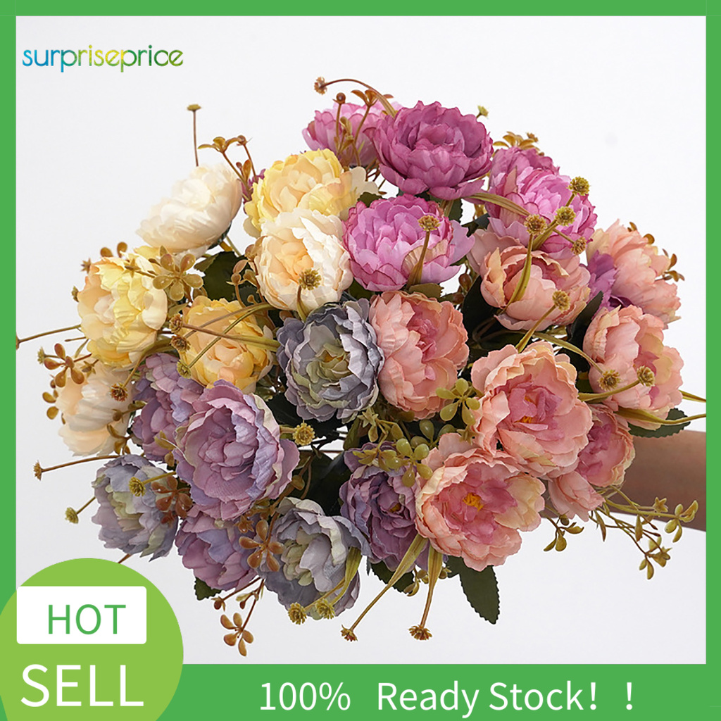 Bó Hoa Mẫu Đơn Nhân Tạo Xinh Xắn Dùng Trang Trí Nhà / Văn Phòng / Quán Cà Phê