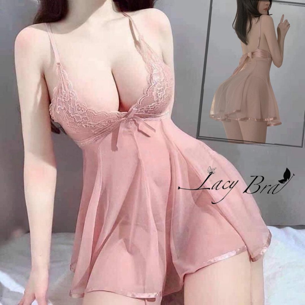 Váy Ngủ Voan Mỏng Xuyên Thấu Phối Ren Ngực Siêu Sexy Lacy Bra - V20
