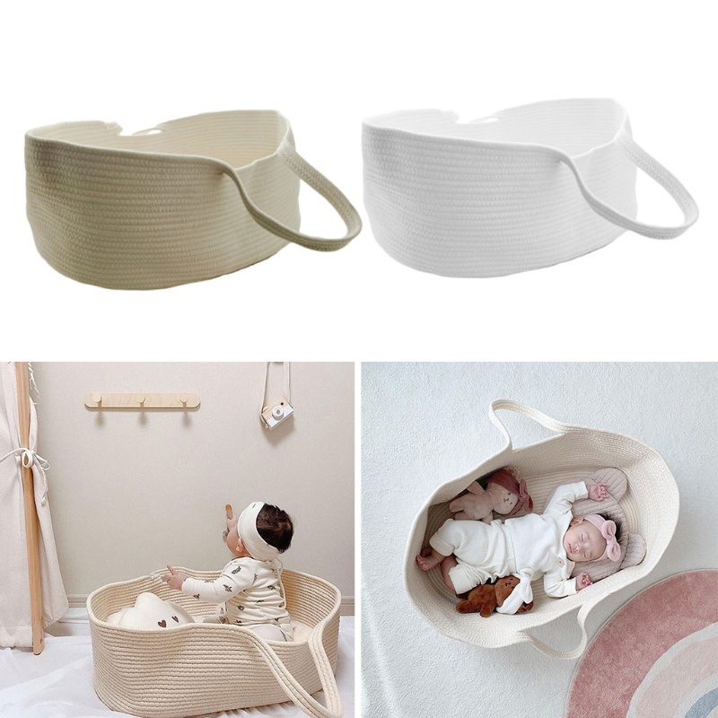 Giỏ nôi ngủ đan dây cotton đan nhỏ gọn trang trí dành cho em bé sơ sinh