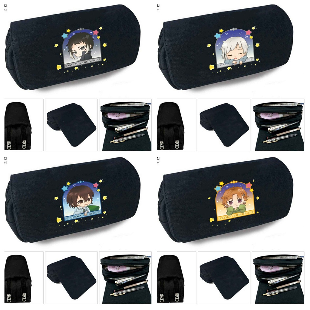 Hộp bút vải canvas in hình anime chibi BUNGOU STRAY DOGS dễ thương đi học đựng đồ dùng học tập tiện lợi