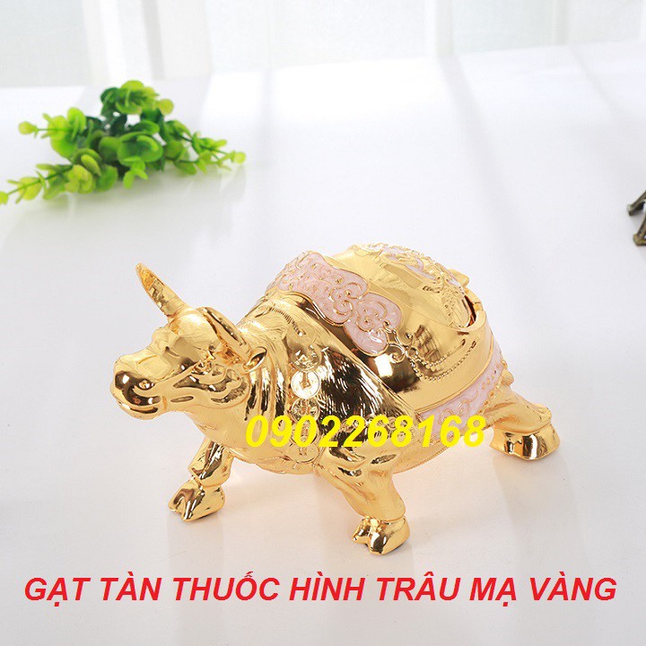 Gạt tàn thuốc hình trâu, voi, heo mạ  vàng hợp kim siêu bền phong cách sang trọng có nắp đậy