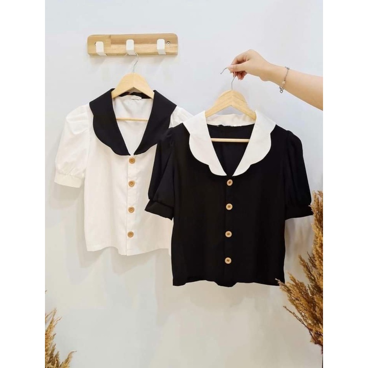 [Bigsize] ÁO VIỀN CỔ ĐEN TRẮNG