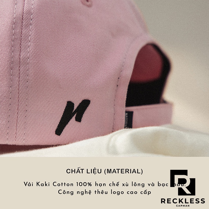 Nón Bóng Chày Lưỡi Trai Màu Hồng Trơn Reckless Capman Signature Ballcap Vải Kaki Cotton