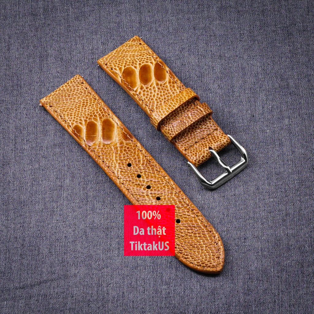 Dây đồng hồ da đà điểu thật  gắn sẵn chốt- Tặng kèm khóa và cây tháo dây Size 18-19-20-21-22mm