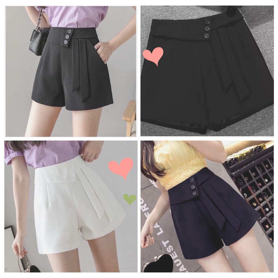 Quần short nữ cạp cao vạt lệch 3 khuy 💖 Quần giả váy khóa lưng hàng đẹp siêu sang