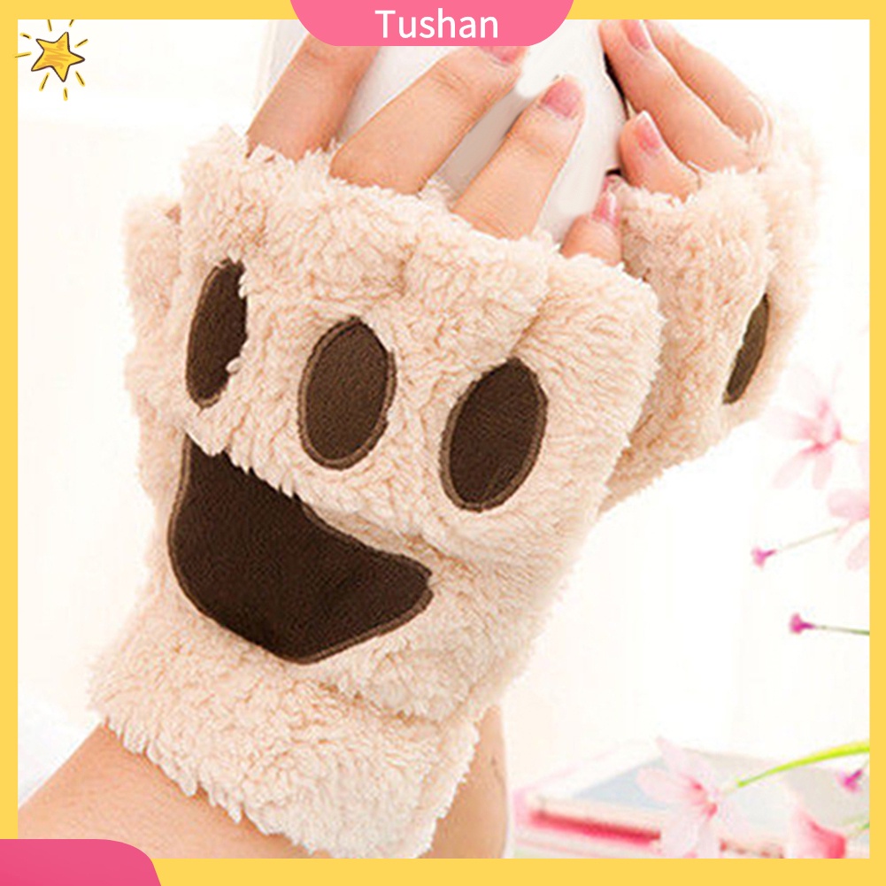Găng Tay Hở Ngón Họa Tiết Chân Gấu Dễ Thương