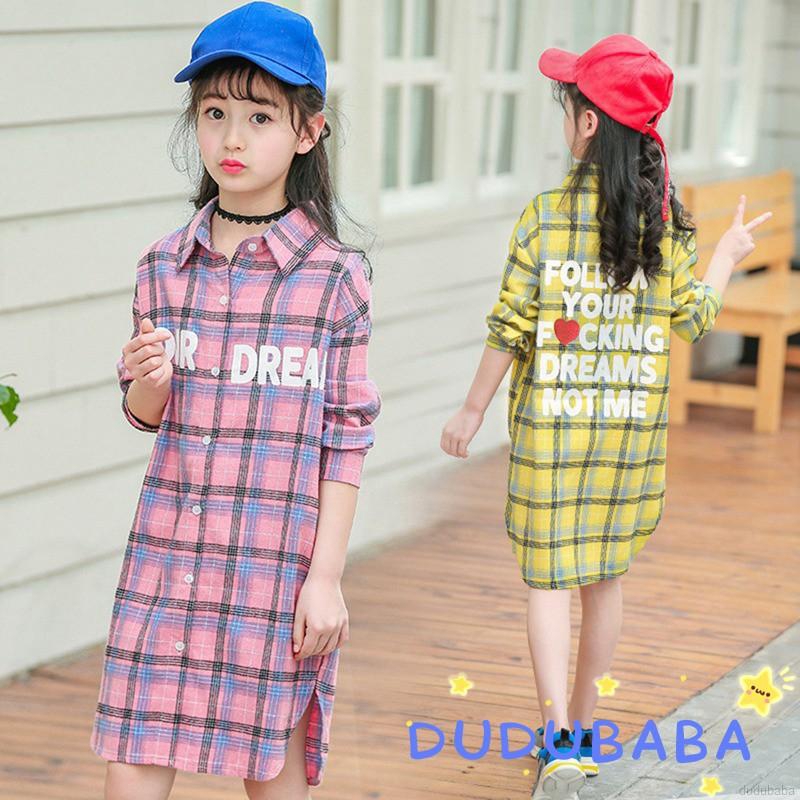 Đầm dài sọc caro có họa tiết cho bé gái từ 3 đến 8 tuổi