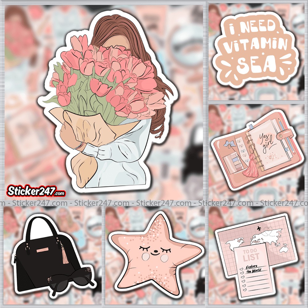 Sticker Cô Gái Dễ Thương Cute Girl  𝑭𝒓𝒆𝒆𝒔𝒉𝒊𝒑 chống nước, sticker dán laptop, điện thoại, đàn, mũ bảo hiểm, vali