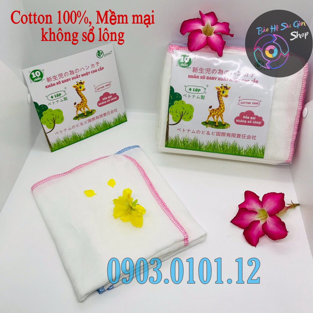 Khăn sữa baby xuất Nhật, Khăn xô đa năng cao cấp 100% cotton tự nhiên dày 4 Lớp mềm mịn không xù lông (set 10 cái)