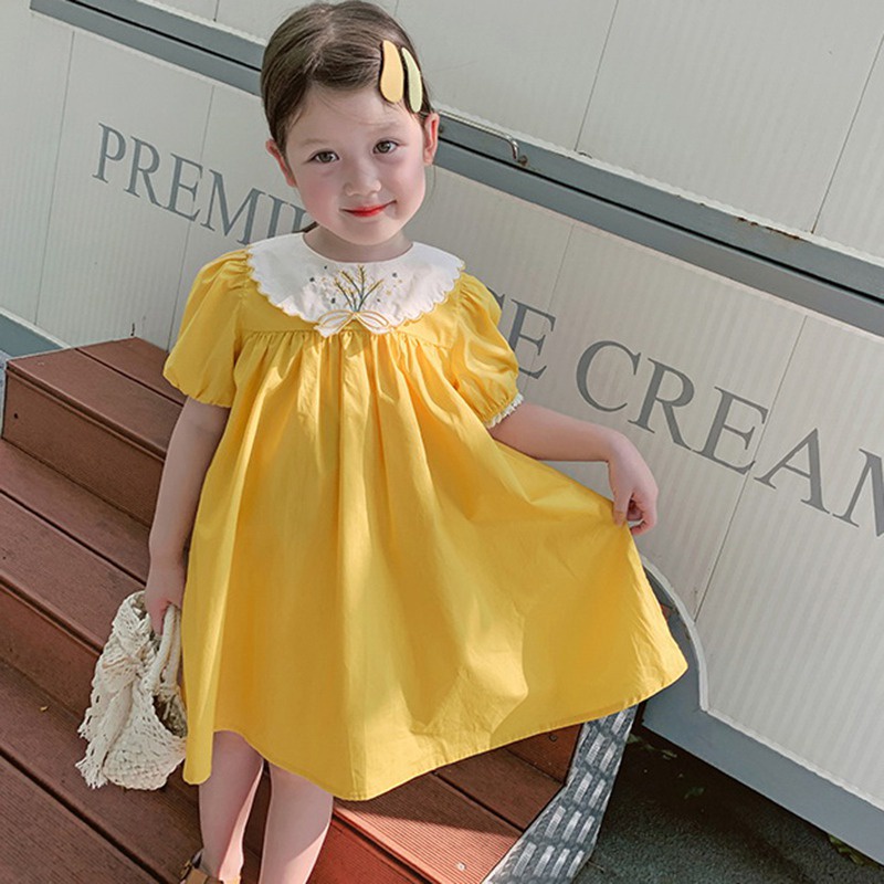 Đầm Công Chúa Tay Phồng Cổ Búp Bê Màu Sắc Ngọt Ngào Phong Cách Hàn Quốc Cho Bé Gái 3-8 Tuổi Se7En