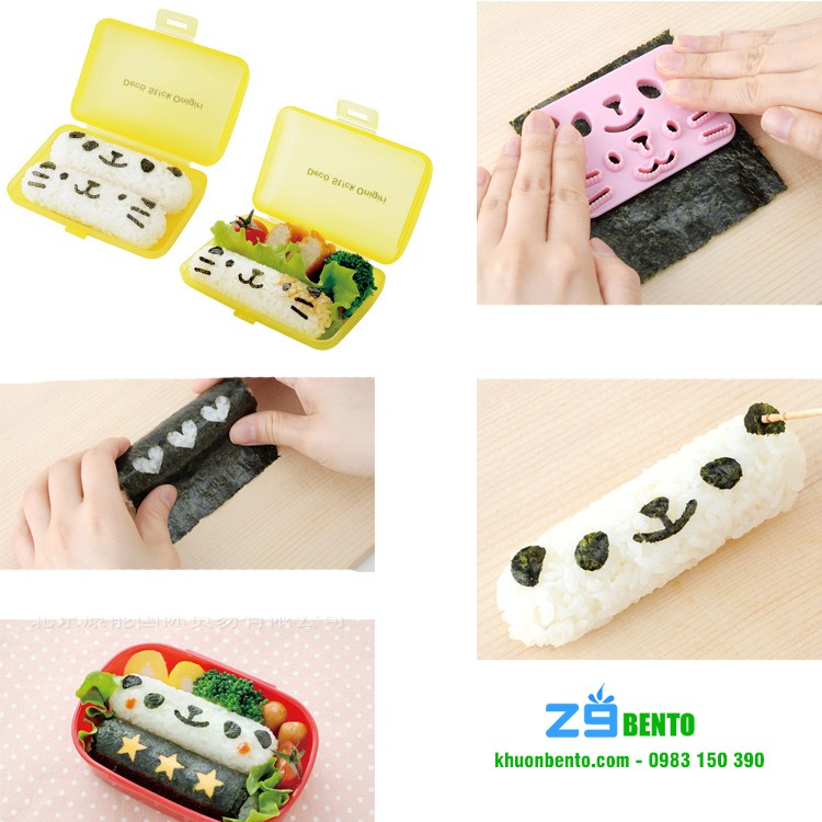 Bộ khuôn ép cơm bento Mèo sushi kèm tấm cắt trang trí