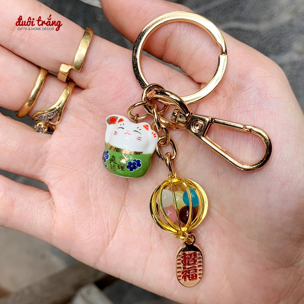 Móc khoá Mèo Thần tài sứ Lồng Chim - MK46