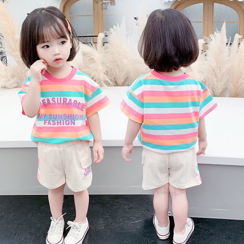 Set Áo Thun Ngắn Tay + Quần Dài Thời Trang Cho Bé Gái 0-8 Tuổi