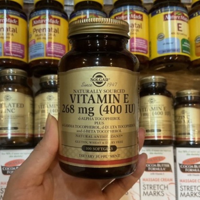 Vitamin E thiên nhiên SOLGAR 400 IU giảm nám ngừa nếp nhăn bổ trứng US