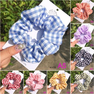 Dây buộc tóc, cột tóc vải scrunchies caro cao cấp