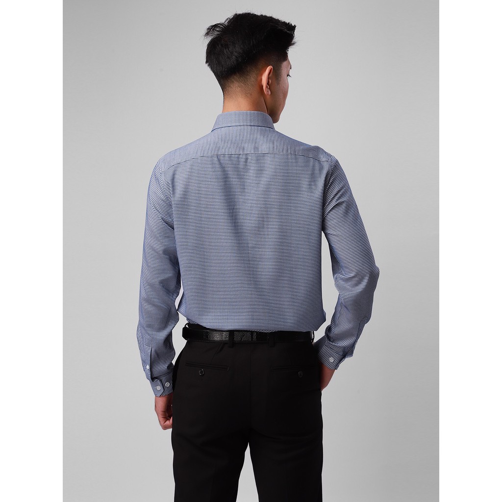 Áo Sơ Mi Nam Tay Dài Aristino ALS51507 Màu Xanh Đậm Dobby Kiểu Dáng Regular Fit Chất Liệu Sợi Tre