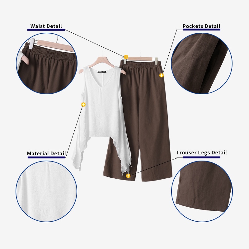 Set áo thun sát nách phối quần ống rộng ZANZEA thời trang cho nữ