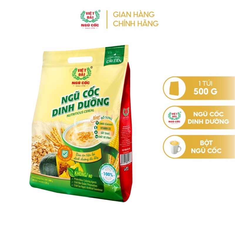 Bột Ngũ Cốc Dinh Dưỡng Việt Đài Bịch 500g (20 gói x25g)