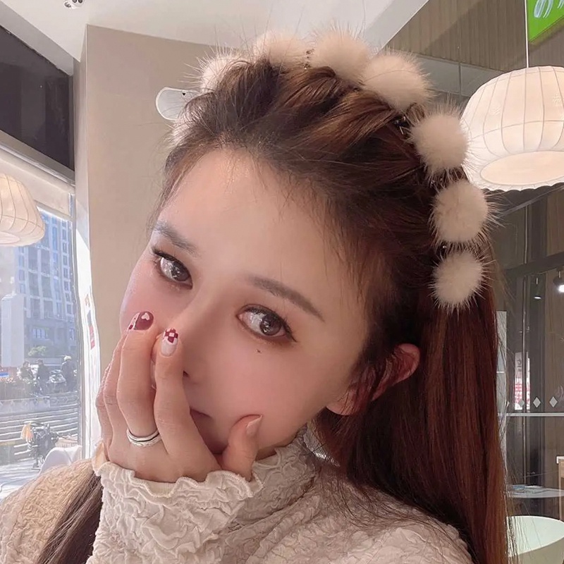 Dây Cột Tóc Đính Bóng Lông Thời Trang Thu Đông