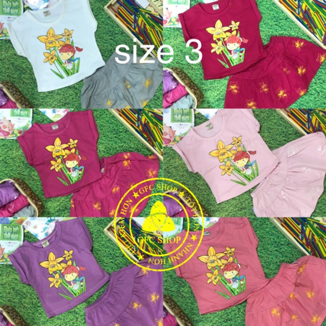 Bộ cotton áo croptop kết hợp quần váy cute cho bé gái 9-22 kg