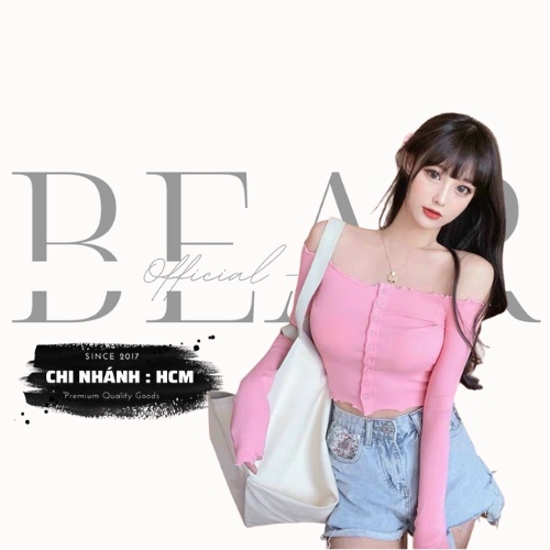 Áo Croptop Kiểu Nữ Trễ Vai Tay Dài Phối Nút Chất Thun Lụa Mịn Đẹp 🎀By bear.story