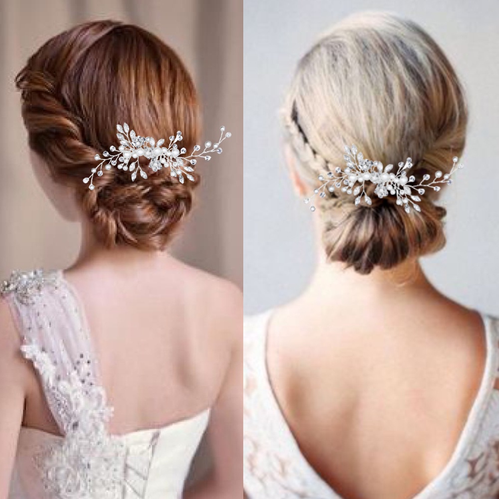 Lược cài tóc đính đá và ngọc trai nhân tạo sang trọng thời trang