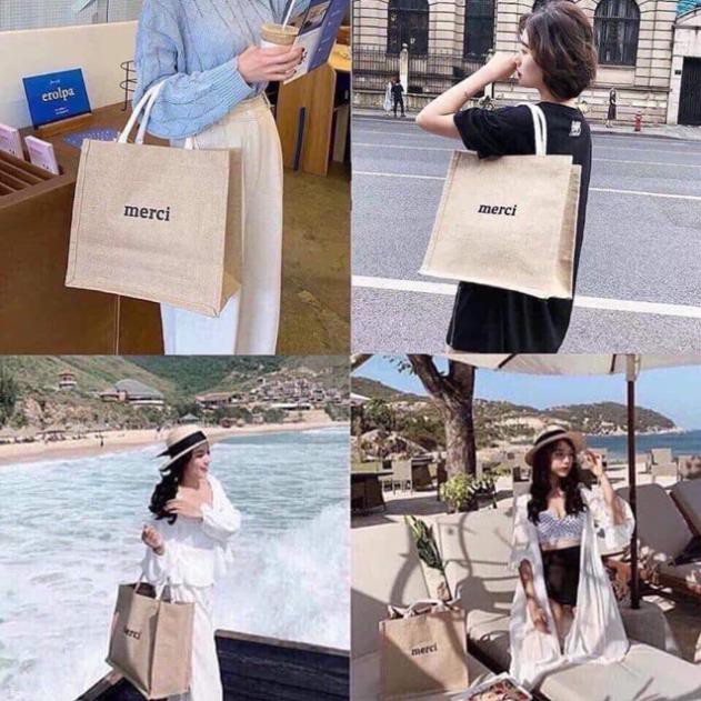 Túi cói vintage đi biển Merci - SOMEDAY xách tay nữ size lớn vải bố lanh cao cấp Hàn Quốc siêu hot 2021 Tuidepstore | BigBuy360 - bigbuy360.vn