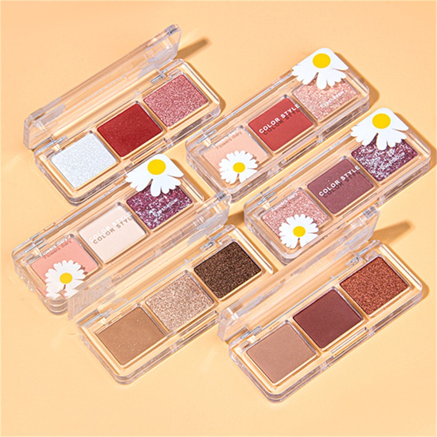 Bảng Phấn Mắt 3 Màu Lì Và Ánh Ngọc Trai Kết Hợp Trang Điểm Kháng Nước Và Lâu Trôi