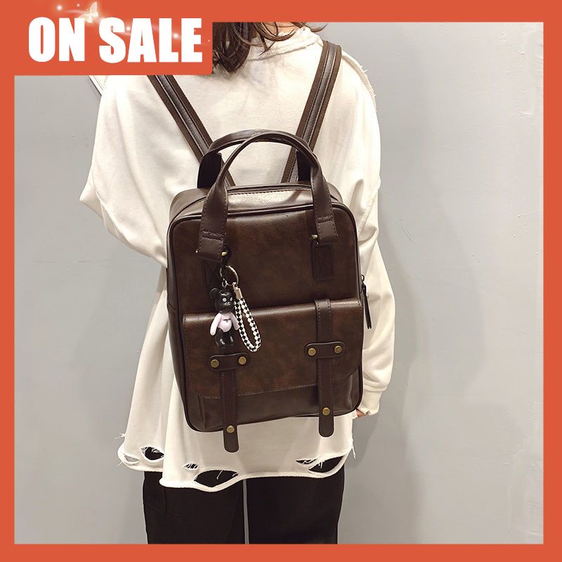 British style backpack female Korean version ins retro large capacity student schoolbag soft leather
