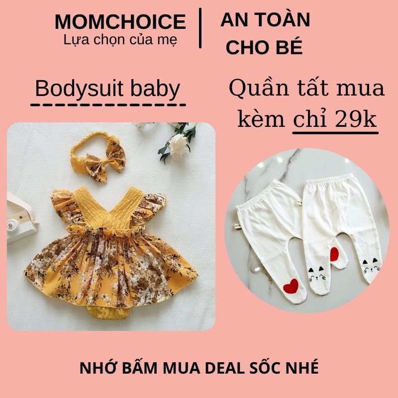 Bodysuit cho bé yêu ❤️ FREESHIP ❤️ BODY trẻ em hoa vàng chất Đũi xốp phối lụa Hàng Châu kèm băng đô size ss - 13kg