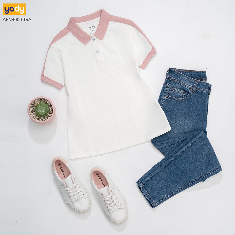 Áo thun polo nữ phối vai dáng basic chính hãng YODY - APN4000