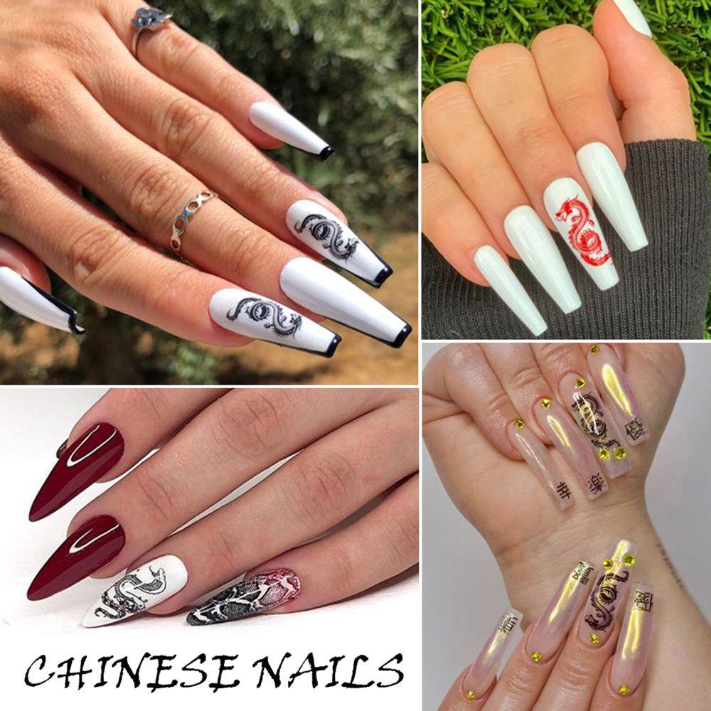 1 / 4 Miếng Dán Trang Trí Móng Tay Hình Rắn Đen Đỏ Phong Cách Gothic