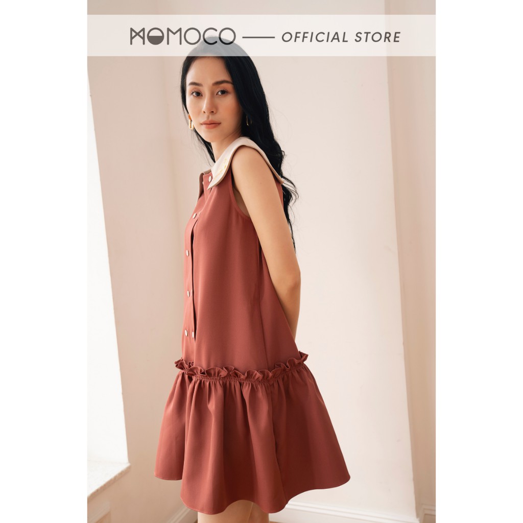 Đầm Thiết Kế Nữ MOMOCO Tùng Nấm Sát Nách 2 Khuy Giả Cổ Pha Màu Chất Tuýt Si Nhẹ M2788