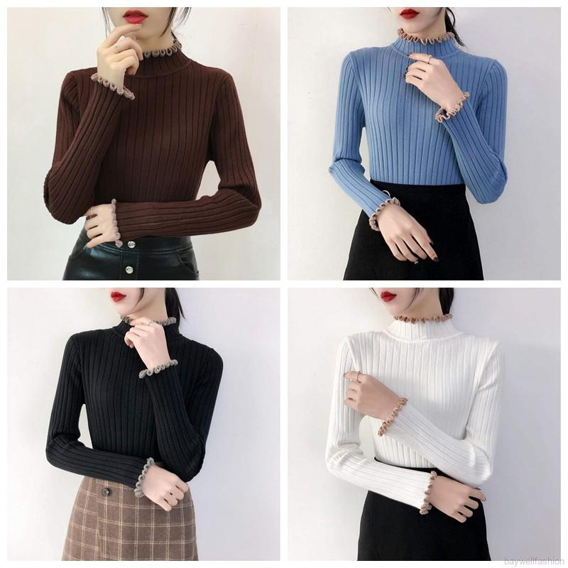 Áo len tay dài cổ cao màu trơn | BigBuy360 - bigbuy360.vn