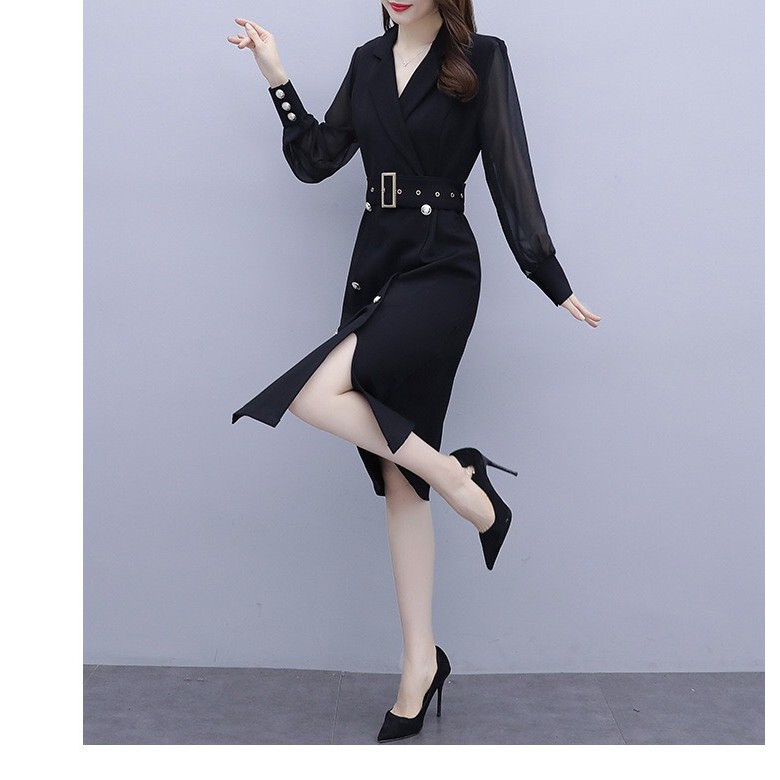 (Bỏ sỉ) Đầm body đen cổ vest kèm nịt, sang trọng, bao chất, hit hot mã 6F2410260