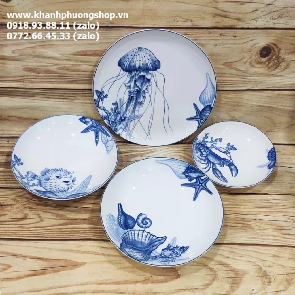 Bộ tô chén dĩa sứ cao cấp minh long mẫu đại dương 12 món
