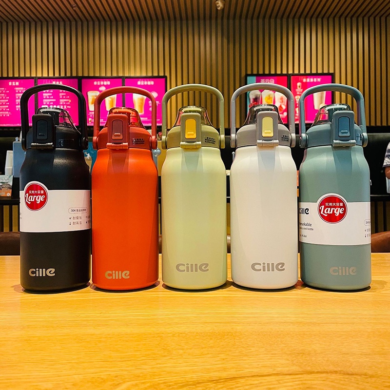 Bình Nước Giữ Nhiệt Dung Tích Lớn 1300/1700ml Bằng Thép Không Gỉ Kèm Ống Hút Phong Cách Thể Thao