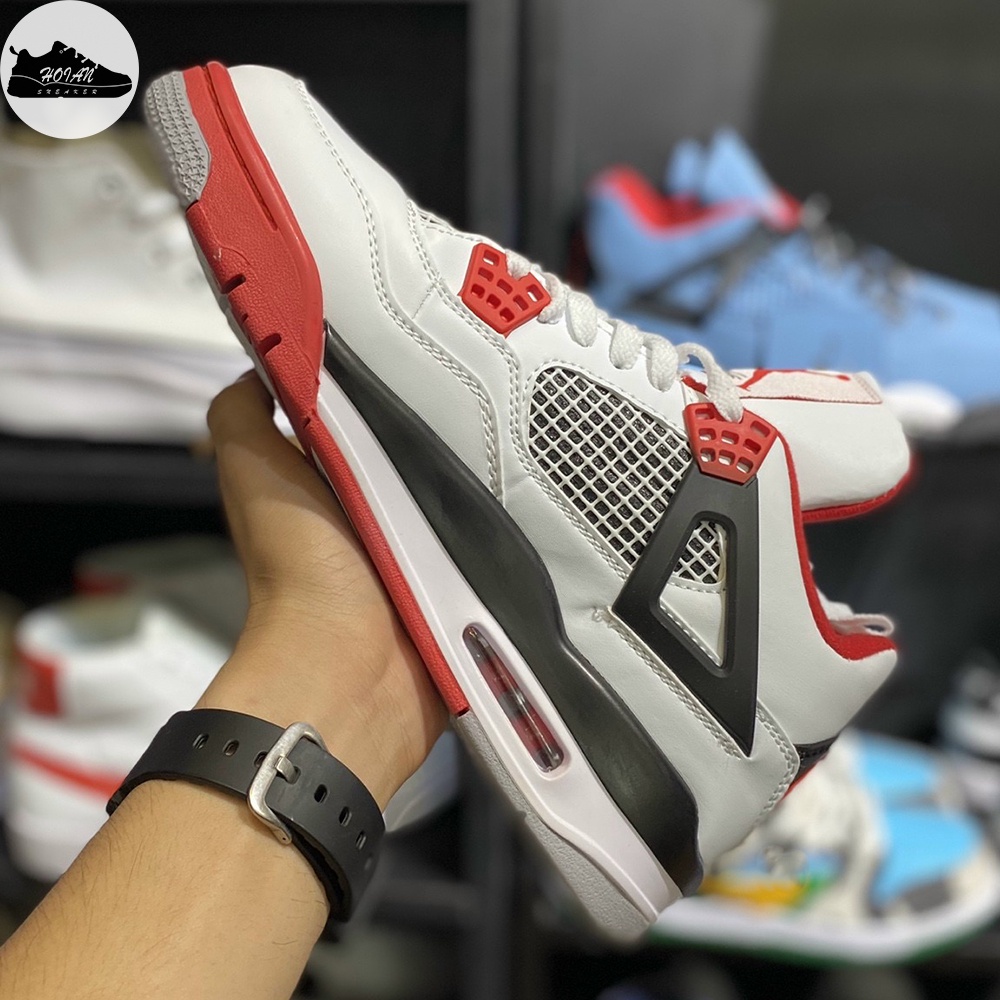 Giày Sneaker Jordan 4 Fire Red Bred High Quality Nam Nữ - Giày JD4 Đen Trắng Đỏ [FREE SHIP + HỘP GIÀY + HỘP BẢO VỆ]