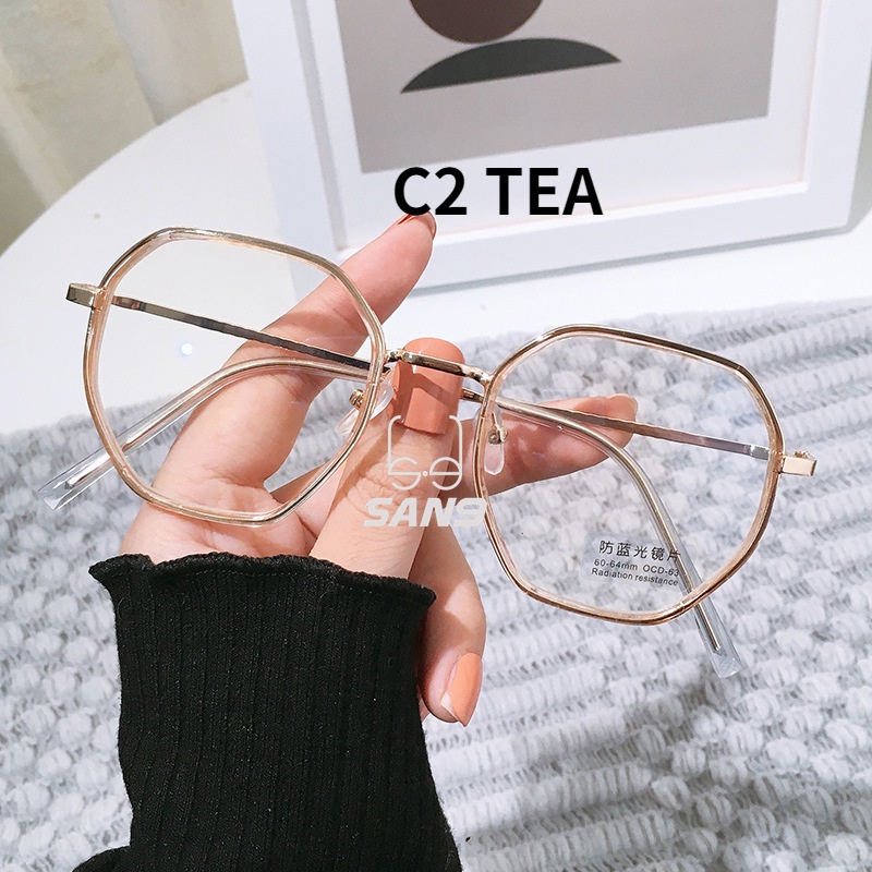 Mắt kính gọng hình đa giác bằng kim loại chống ánh sáng xanh