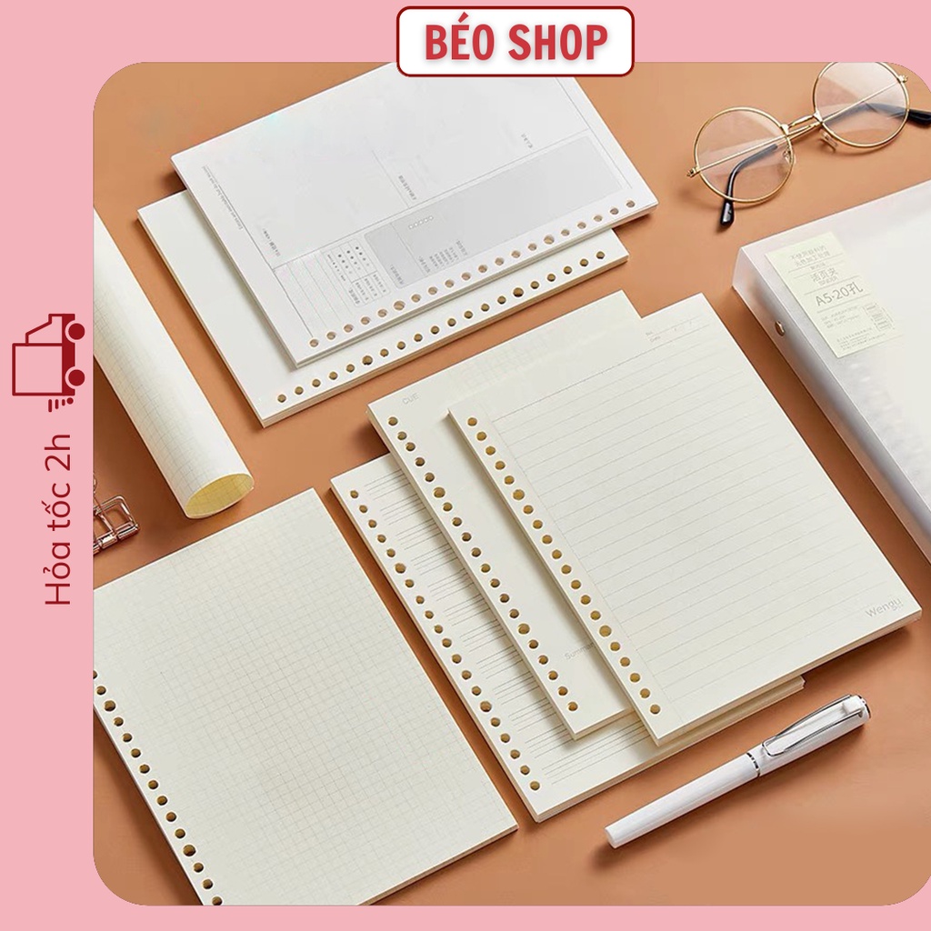 Ruột sổ còng giấy Refill size A4 A5 B5 30 20 26 lỗ Béo shop làm sổ planner bullet journal